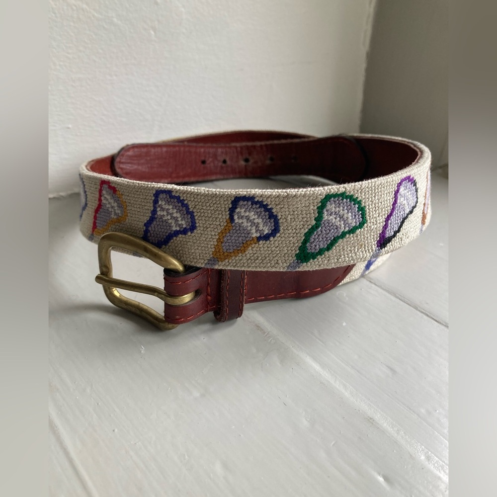 Smathers and Branson College Lacrosse Belt Needlepoint and Leather Size 34